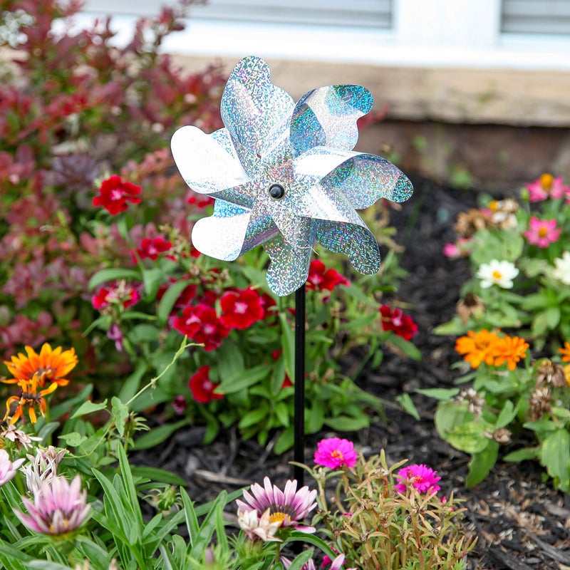 Tapix Bird Blinder Pinwheels (10 Pack) 15 inch Pinwheel Bird Deterrent, Holographic Pin Wheels for Yard and Garden, Garden Spinners - Image 4
